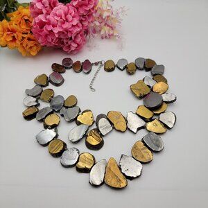 LUC Lucas Lameth Brutalist Gold And Silver Tone Layered 21" Sterling Silver 925